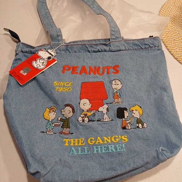 Peanuts Denim Tote Bag with Embroidered Characters - Light Blue - Picture 8 of 13